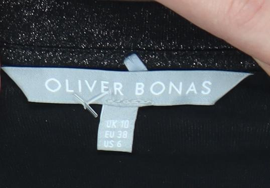 Oliver Bonas Women Black Glitter Tunic Blouse UK 10 Short Sleeve