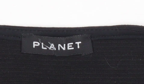 Planet Women’s Black Slim Fit Short Sleeve Square Neck T-Shirt Top Size M