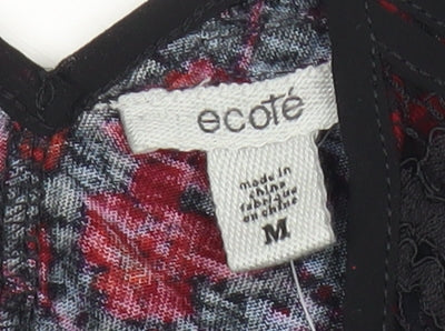 Ecote Womens Black Red Floral Viscose Slip Dress Size M