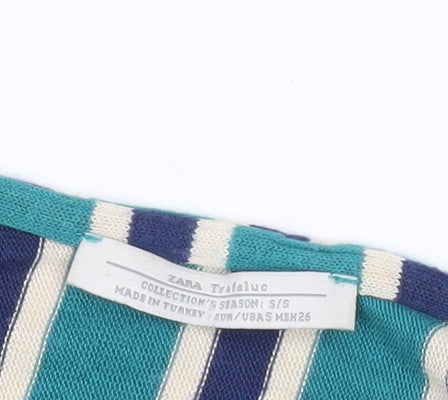 Zara Women Blue Striped Mini Slip Dress Size 10 Halter Sleeve