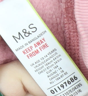Marks & Spencer Girls Pink Pullover Hoodie 13-14 Years Colourblock Logo
