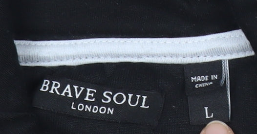 Brave Soul Men’s Black Pullover Hoodie L Regular Fit Logo Graphic