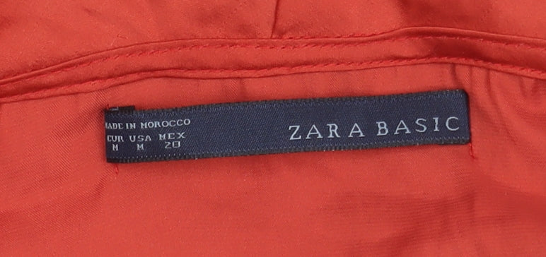 Zara Basic Women’s Red Satin Blouse M Puff Sleeve Tie Neck