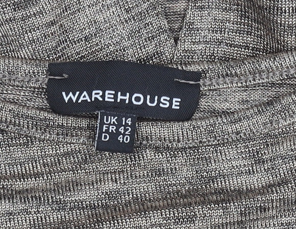 Warehouse Women’s Brown Jersey T-Shirt UK 14 Crew Neck Cap Sleeve