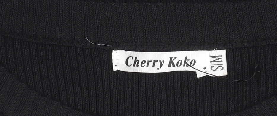 Cherry Koko Womens Black Puff Sleeve Blouse Size S Round Neck
