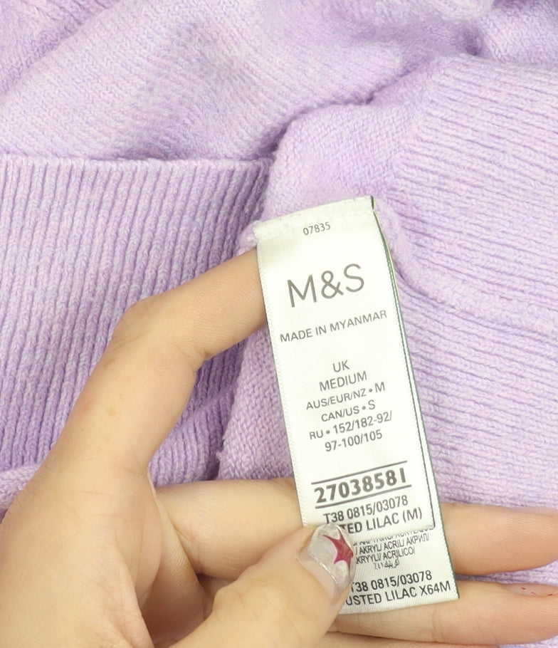 Marks & Spencer Womens Purple Henley Jumper M Long Sleeve Knit