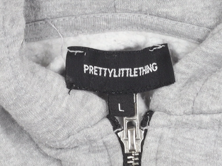 PRETTYLITTLETHING Women’s Grey Cropped Hooded Zip Jacket Size L
