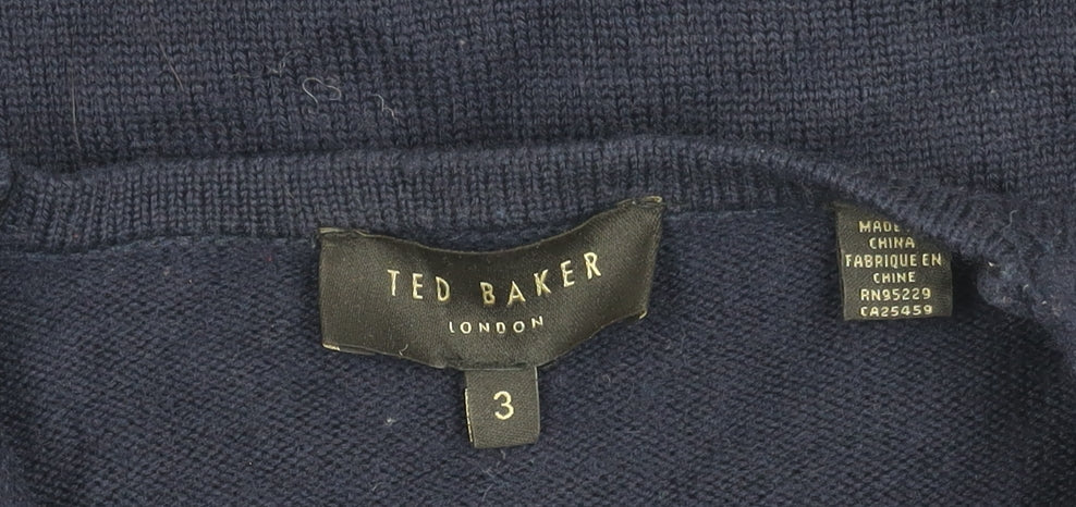 Ted Baker Womens Blue Wool Leather Sleeve Open Cardigan Size 12