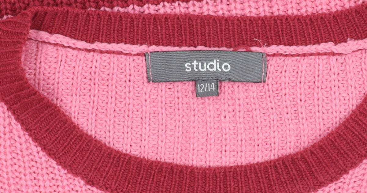 Studio Womens Pink Striped Crew Neck Jumper Size 12/14 Acrylic Knit