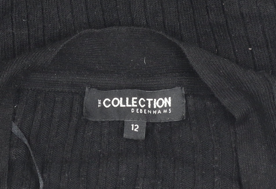 Debenhams Womens Black Cardigan Size 12 Viscose Nylon Knit Zip Pockets