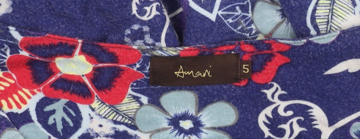 Amari Women’s Blue Floral Sheath Dress Size 8 Short Sleeve V-Neck