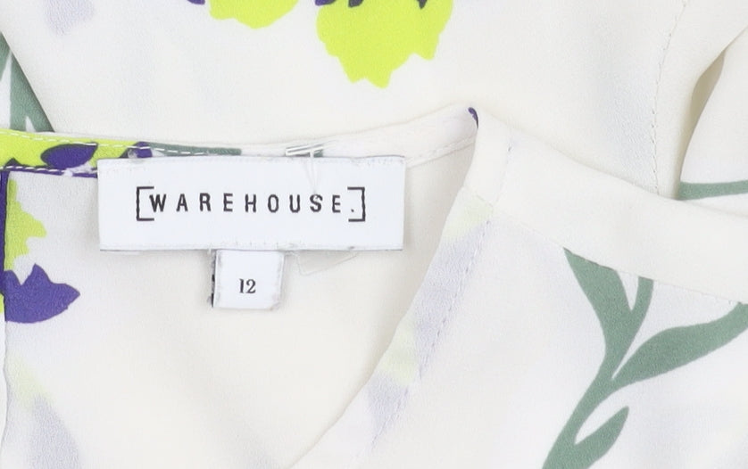 Warehouse Women’s Ivory Floral Blouse UK 12 3/4 Sleeve Tunic