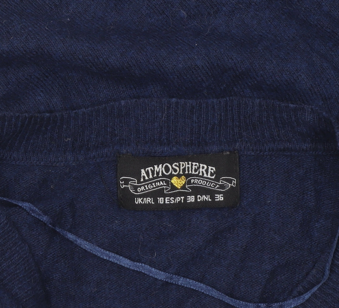 Atmosphere Womens Blue Knit V-Neck Pullover Jumper Size 10