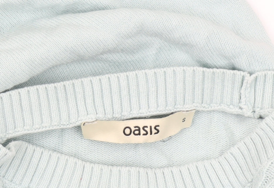 Oasis Womens Blue Cotton Cable Knit Jumper Size S Crew Neck