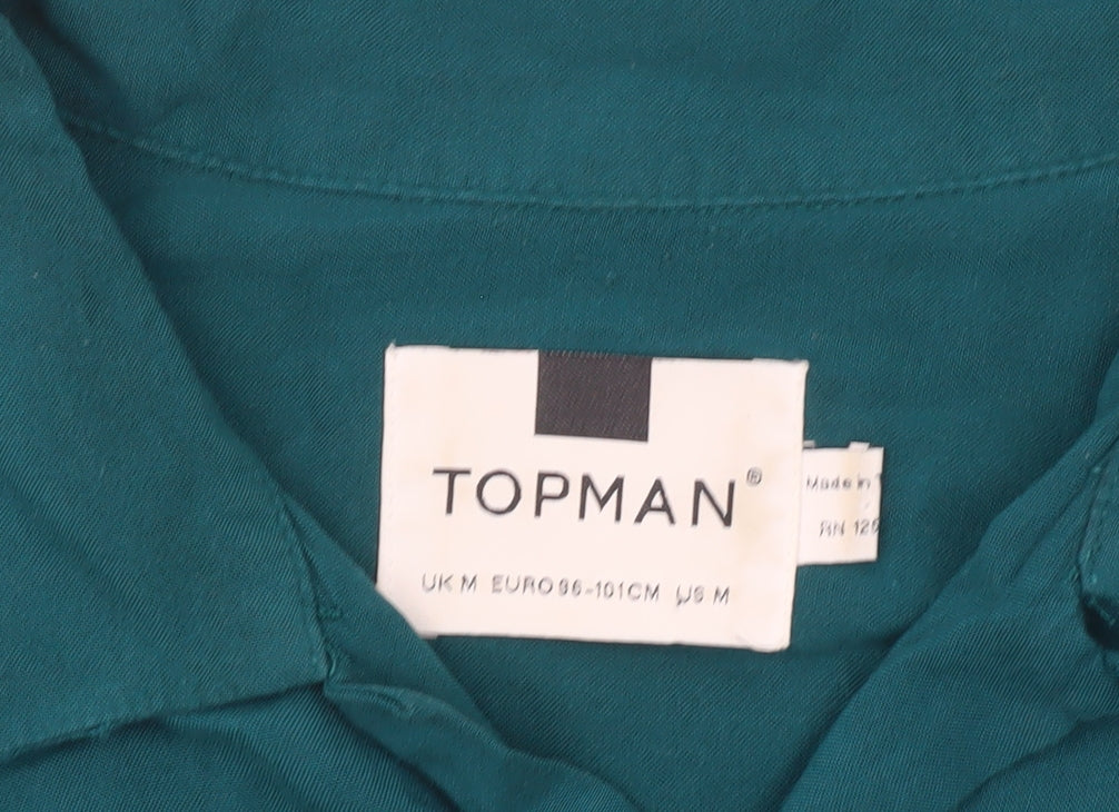 Topman Men’s Green M Viscose Long Sleeve Button-Up Shirt