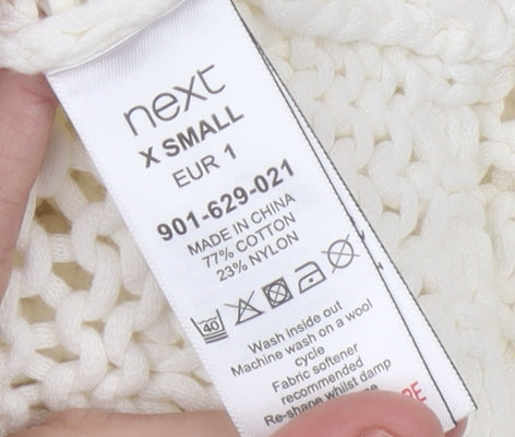 Next Women Ivory XS Chunky Knit Cotton Nylon Pullover Jumper