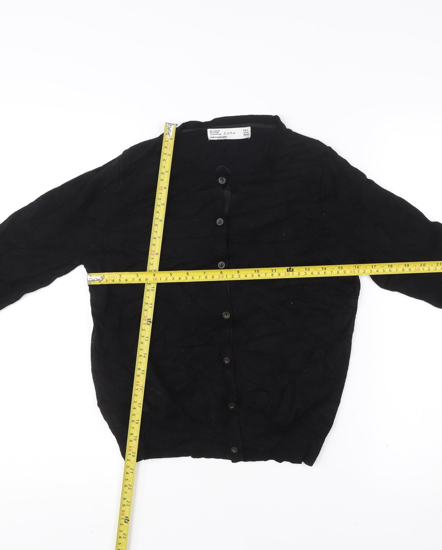 Zara Womens Black Cardigan Size 12 Crew Neck Knit Jumper
