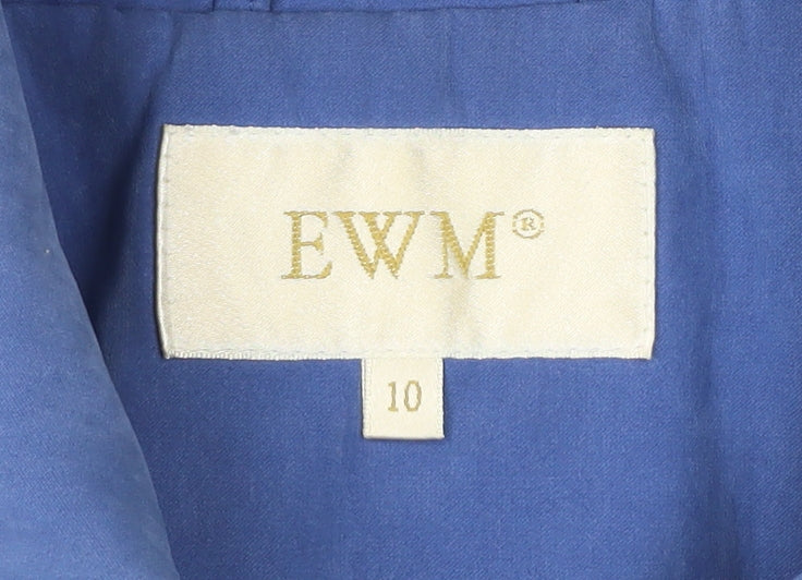 EWM Womens Blue Mid-Length Coat Size 10 Buttoned Pockets Casual