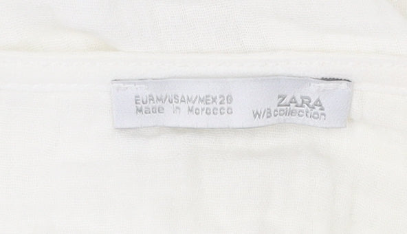 Zara Women’s White Cotton Cropped Blouse Size 10 Long Sleeve