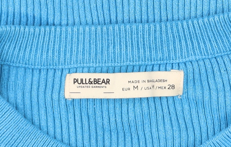 Pull&Bear Womens Blue Cropped Long Sleeve Slim Fit Top Size M