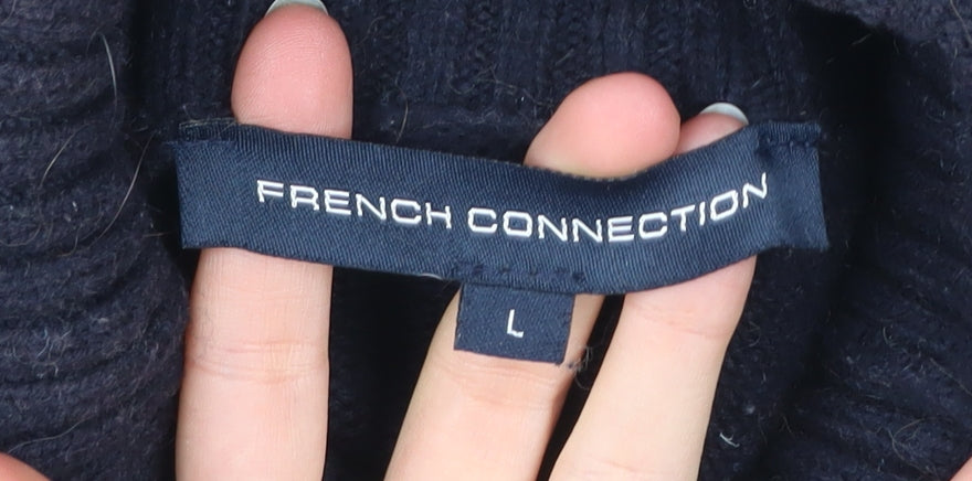 French Connection Womens L Colour Block Cable Knit Roll Neck Jumper