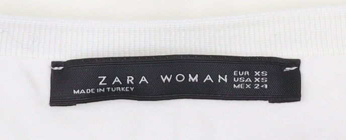 Zara Women White XS Cropped Blouse Kimono Sleeve