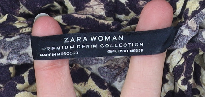 Zara Woman Leopard Print Tunic Blouse Women Size 12 Long Sleeve Ruffle