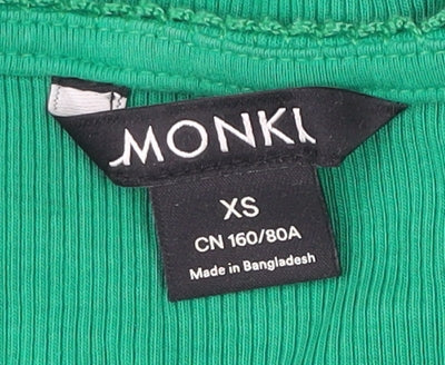 Monki Women’s Green XS Cropped V-Neck Long Sleeve Blouse