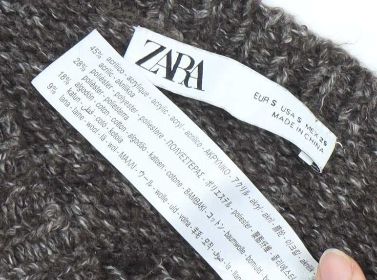 Zara Women’s Brown Chunky Knit V-Neck Jumper Size 8