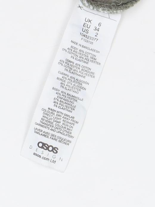 Brand and care label for ASOS Women’s Green Long Sleeve Tunic Blouse, size UK 6, Cotton Blend