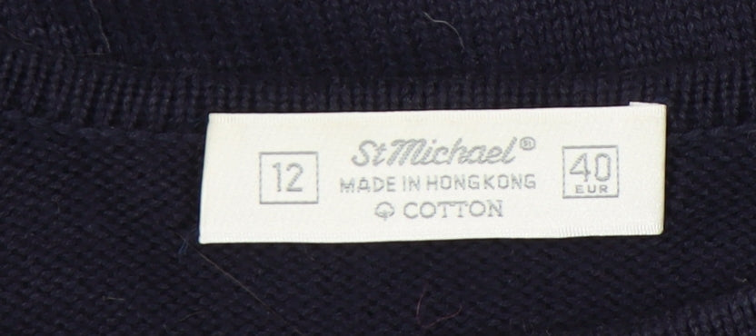 St Michael Womens Blue Tunic Jumper Size 12 Cotton Long Sleeve