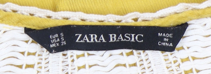 Zara Basic Women’s Yellow Crochet Button Tunic Blouse Size 8