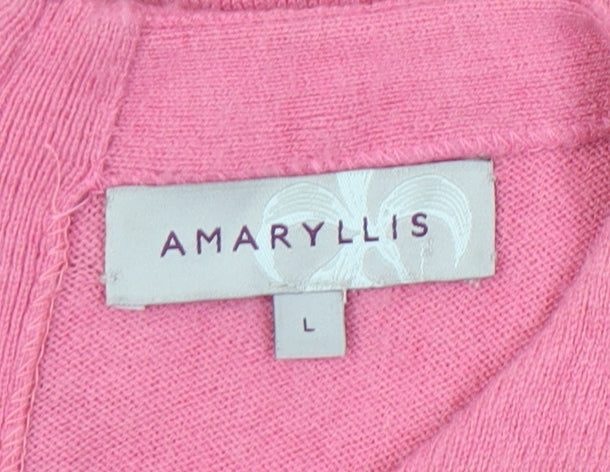 Amaryllis Women Pink Crew Neck Pullover Jumper L 3/4 Sleeve
