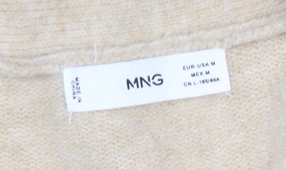Mango Womens Beige Black Striped V-Neck Button Cardigan Size M