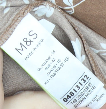 Marks and Spencer Women’s Brown Floral Blouse Size 14 V-Neck Tunic Top