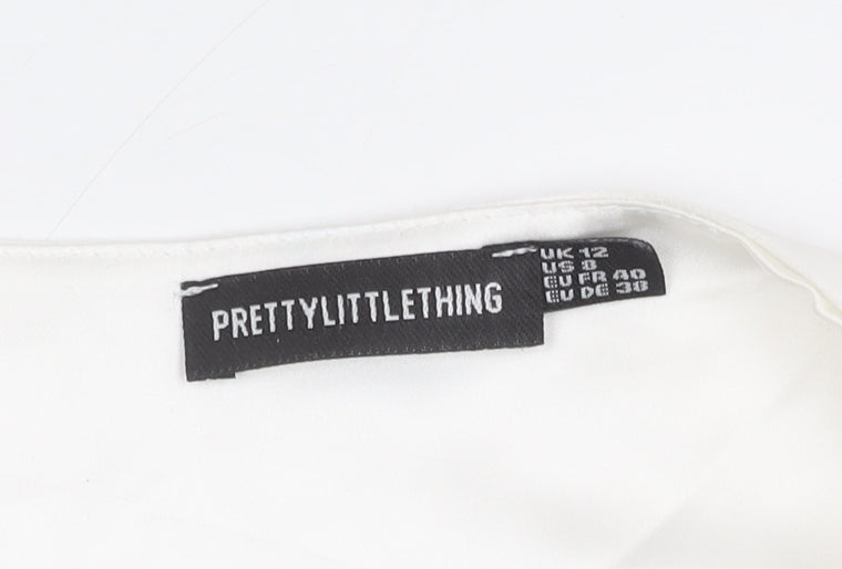 PRETTYLITTLETHING Women’s White Satin Cowl Neck Camisole Blouse UK 12