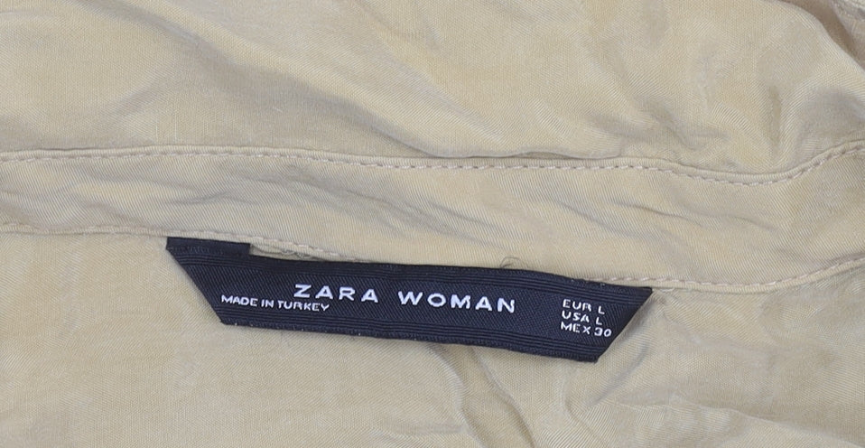 Zara Woman Beige Cupro Button-Up Shirt Womens L Long Sleeve