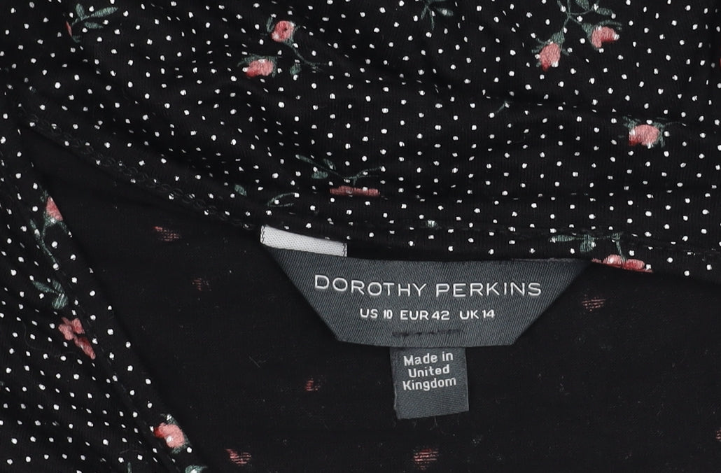 Dorothy Perkins Women’s Black Floral V-Neck Short Sleeve T-Shirt Size 14