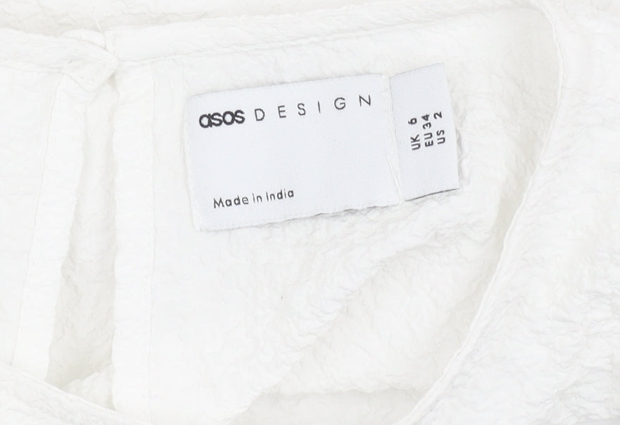 ASOS Design Women’s White Cotton Tunic Blouse UK 6 Puff Sleeve