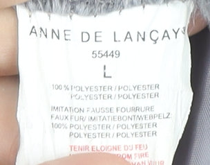 Brand and care label for Anne de Lançay women’s brown quilted puffer coat l hooded jacket
