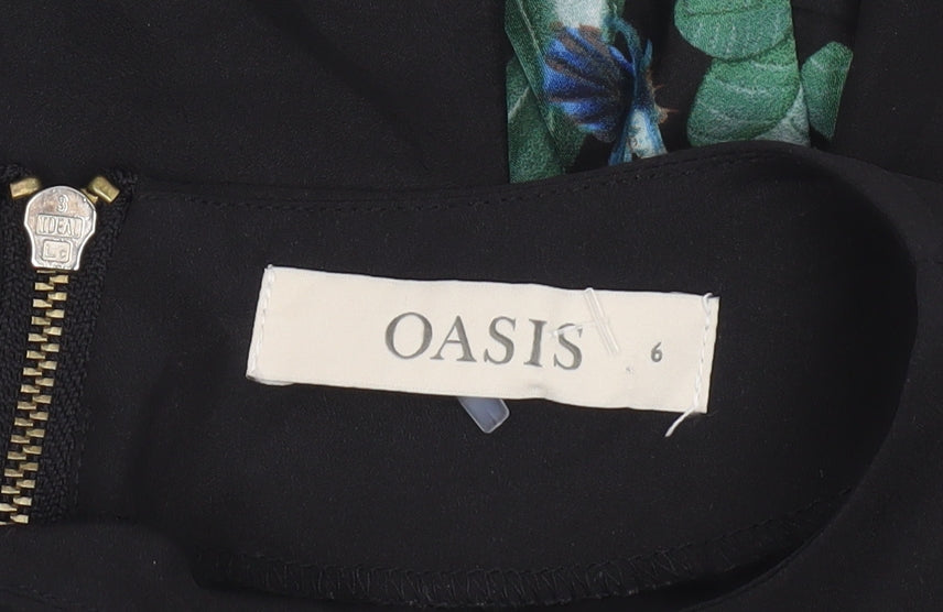 Oasis Womens Black Floral Butterfly Blouse Size 6 Short Sleeve