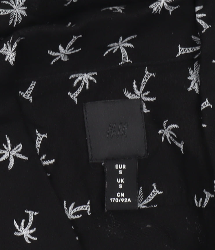 H&M Men’s Black Tropical Palm Print Short Sleeve Shirt Size S