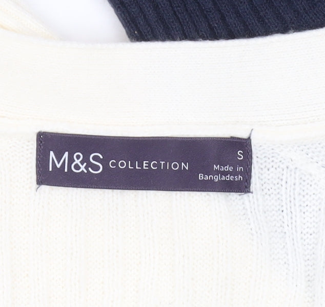 Marks & Spencer Women Ivory Blue Cardigan S Knit Acrylic