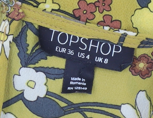 Topshop Women’s Yellow Floral Cold Shoulder Tunic Blouse Size 8