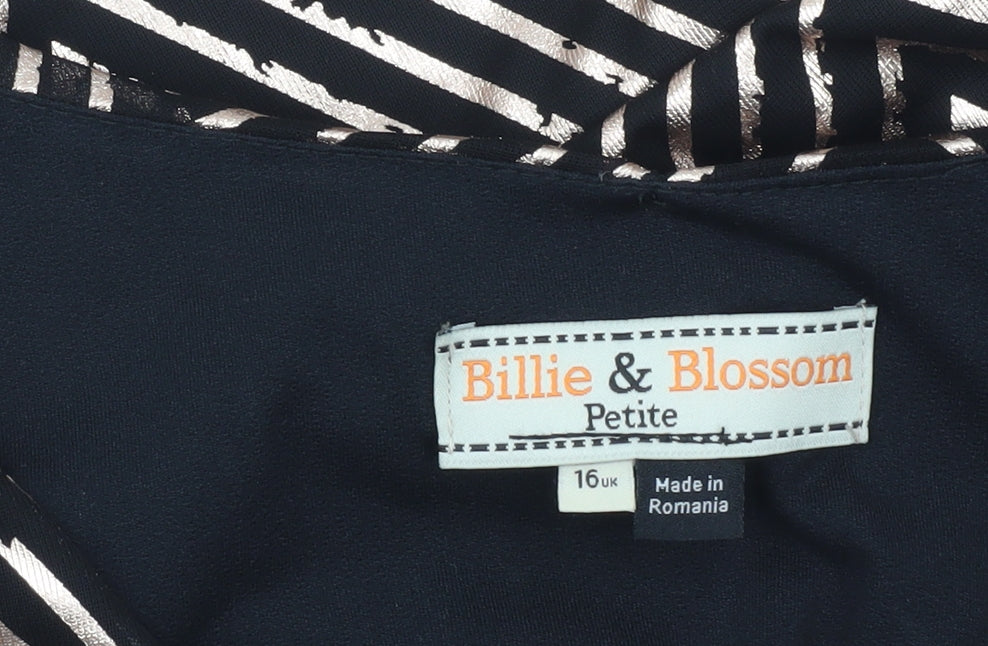 Billie & Blossom Women’s Black Geometric V-Neck Blouse UK 16 Petite
