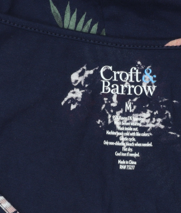 Croft & Barrow Womens Blue Floral A-Line V-Neck Knee Dress Size 12