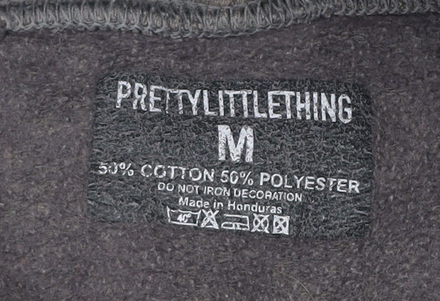 PRETTYLITTLETHING Women’s Grey Pullover Hoodie M Logo Casual