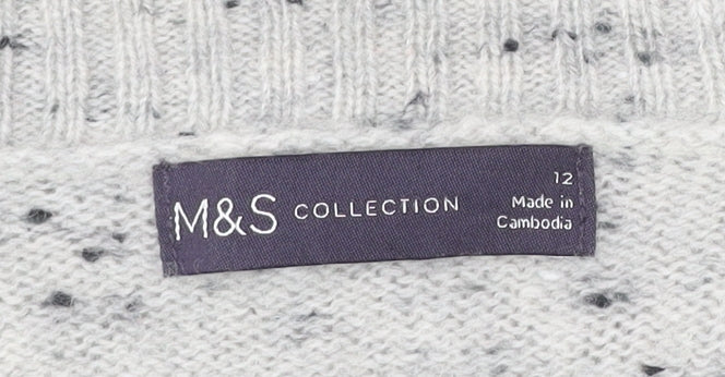 Marks & Spencer Women’s Grey V-Neck Wool Blend Jumper Size 12