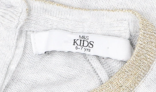 Marks & Spencer Girls Grey Cat Sequin Knit Shift Dress 6-7 Years