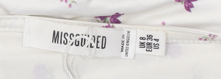 Missguided Women’s White Floral Strapless Bodycon Midi Dress Size 8